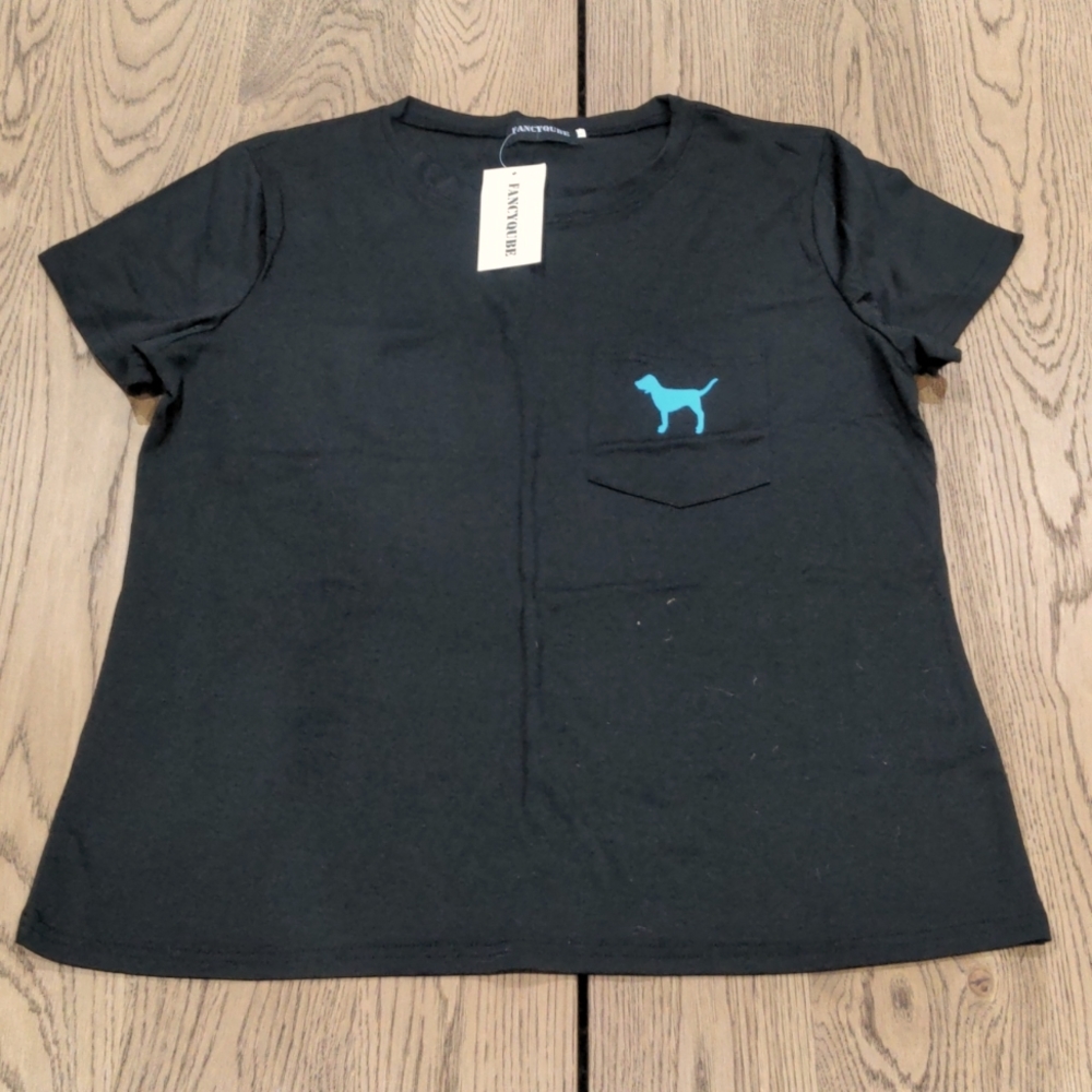 New women's tee with dog logo in front and back.